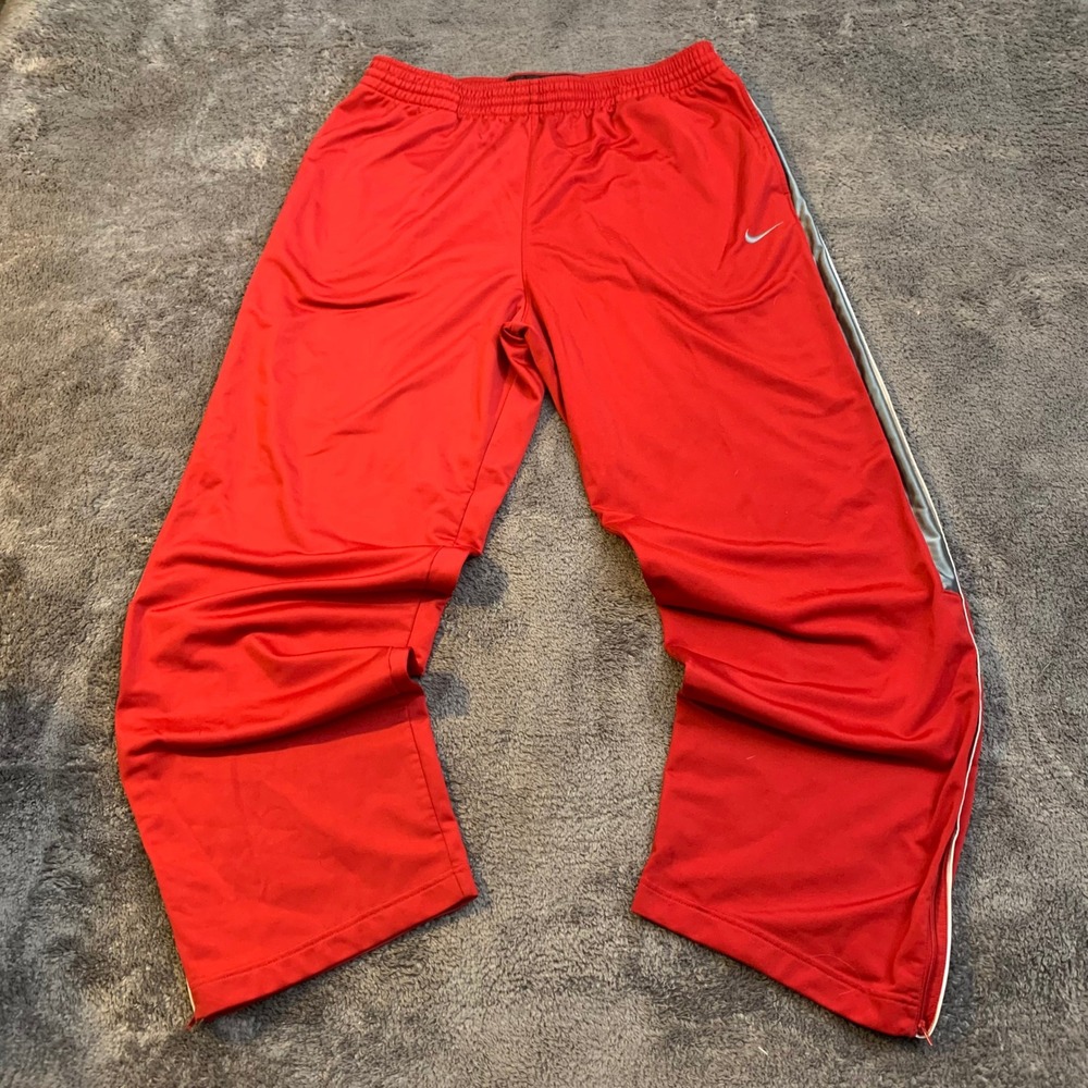 Nike Basketball Mens XXL Red Silver Stripe Track Pants Warm Up Ankle Zip Y2K